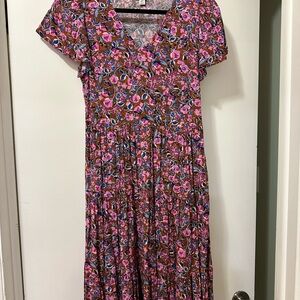 J. Crew Pink and Brown Floral Midi Dress
